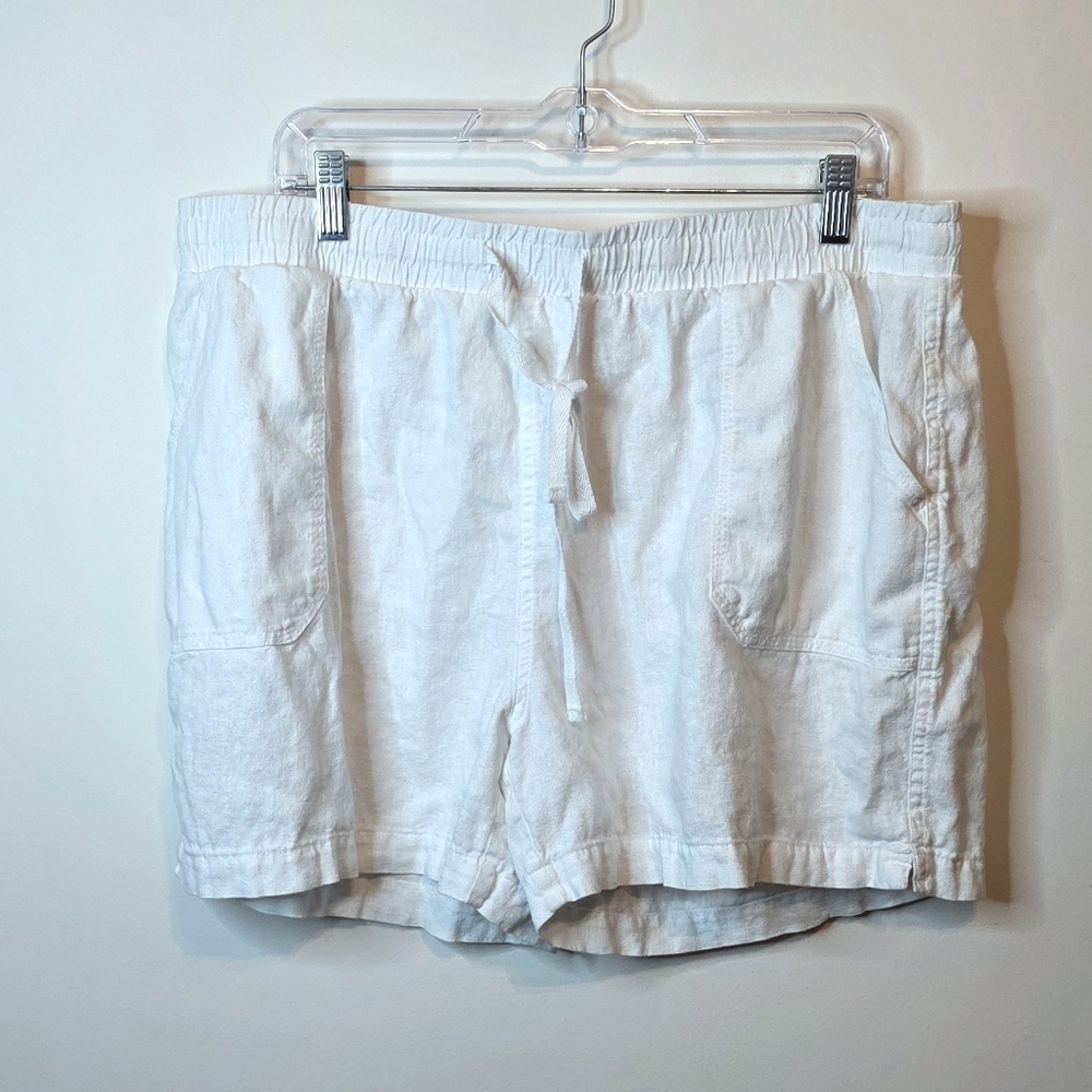 Cato White Linen Blend Pull-On Drawstring Shorts Beach Coastal Grandma Size XL